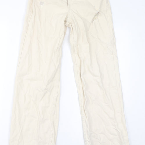 Denim & Co. Womens Ivory Cotton Wide-Leg Jeans Size 4 L30 in Regular Zip