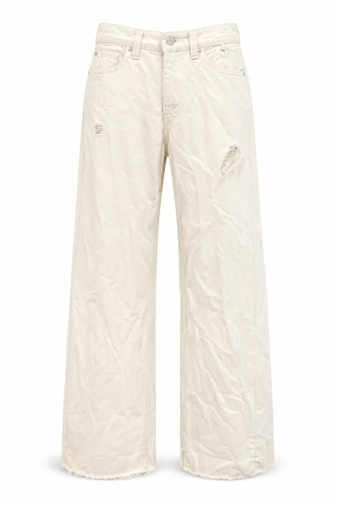 Denim & Co. Womens Ivory Cotton Wide-Leg Jeans Size 4 L30 in Regular Zip