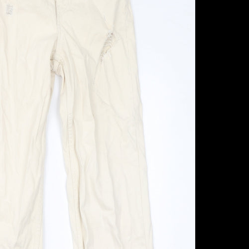 Denim & Co. Womens Ivory Cotton Wide-Leg Jeans Size 4 L30 in Regular Zip