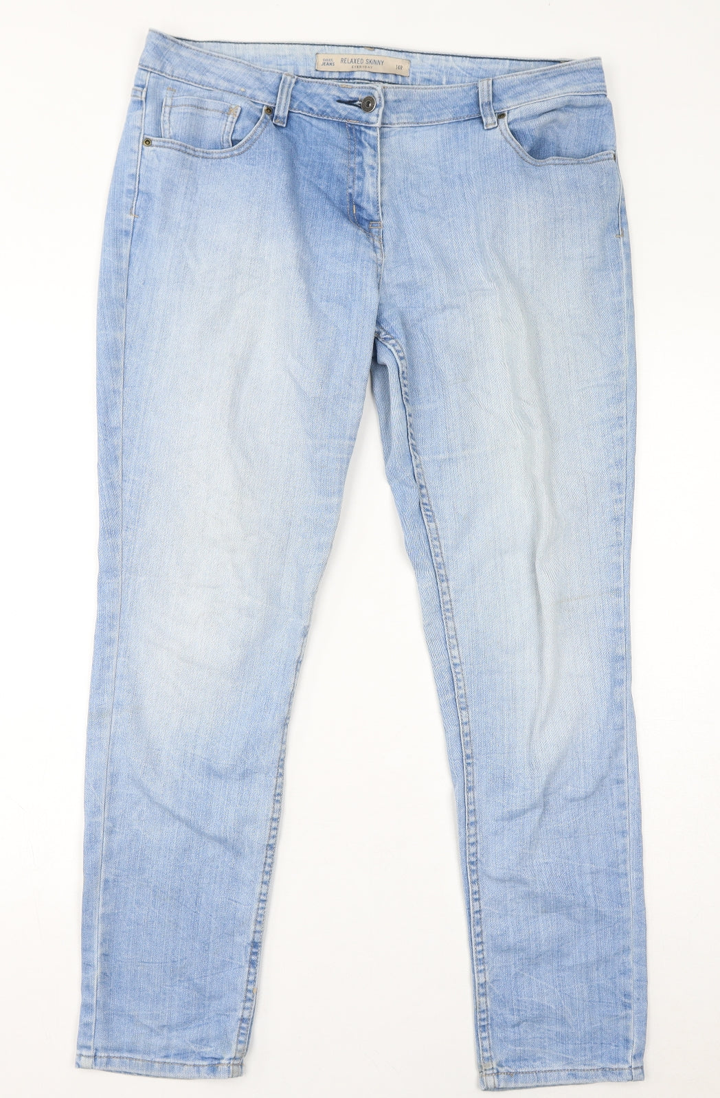 NEXT Womens Blue Cotton Skinny Jeans Size 14 L30 in Relaxed Zip