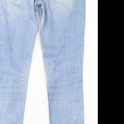 NEXT Womens Blue Cotton Skinny Jeans Size 14 L30 in Relaxed Zip