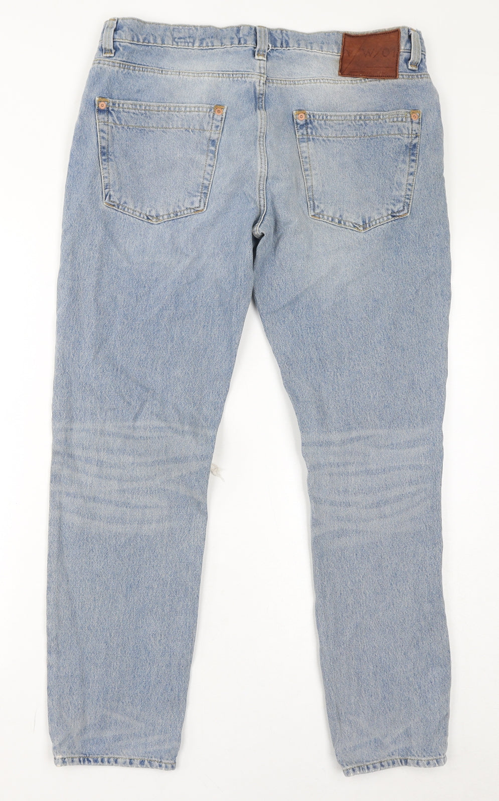 River Island Mens Blue Cotton Straight Jeans Size 34 in L32 in Regular Button
