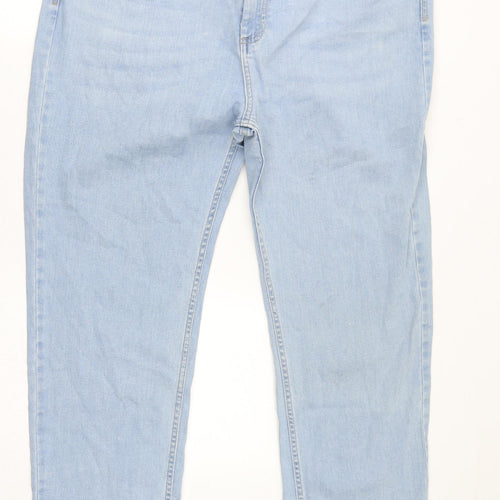 Marks and Spencer Womens Blue Cotton Straight Jeans Size 20 L30 in Regular Zip - Cropped