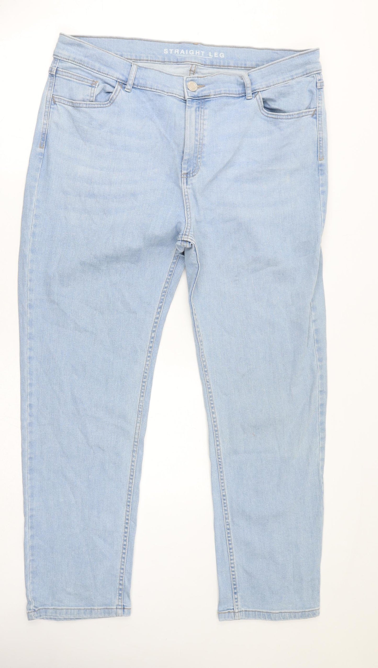 Marks and Spencer Womens Blue Cotton Straight Jeans Size 20 L30 in Regular Zip - Cropped