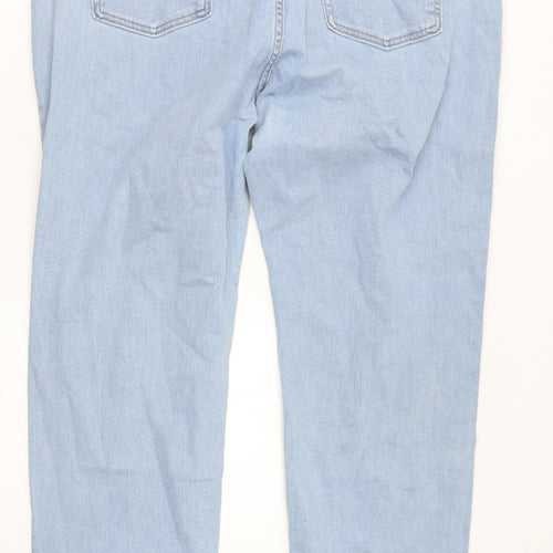 Marks and Spencer Womens Blue Cotton Straight Jeans Size 20 L30 in Regular Zip - Cropped