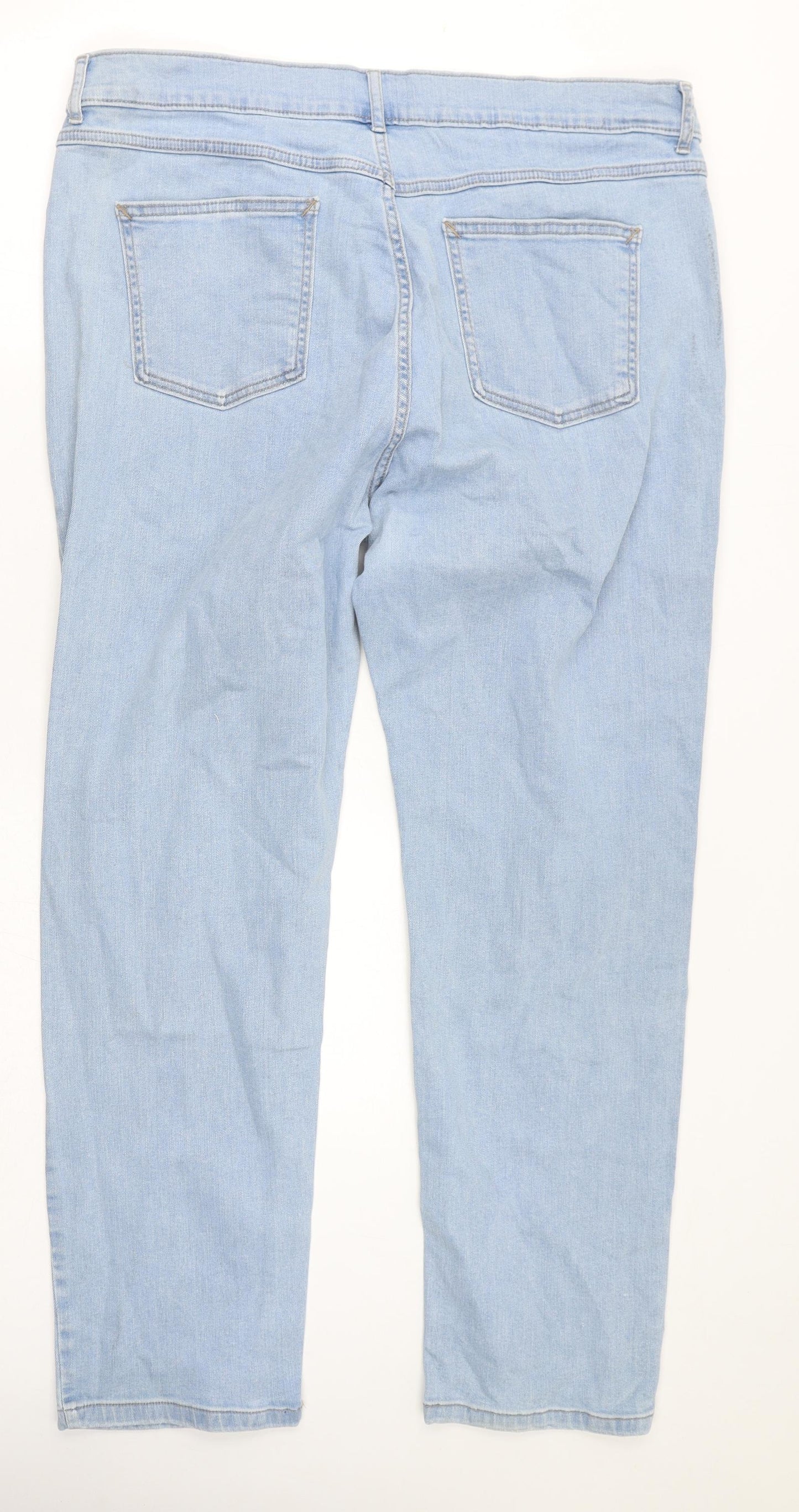 Marks and Spencer Womens Blue Cotton Straight Jeans Size 20 L30 in Regular Zip - Cropped