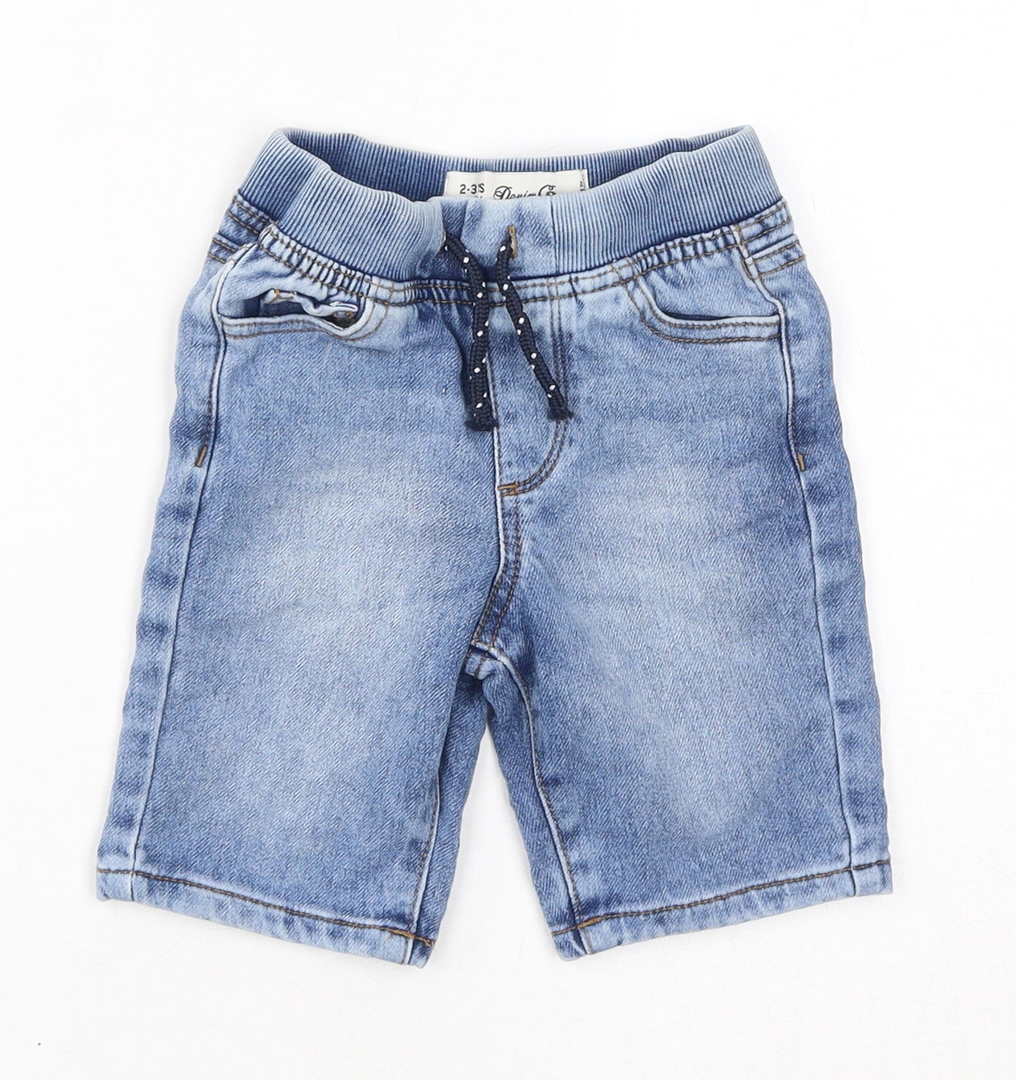 Denim & Co. Boys Blue Cotton Bermuda Shorts Size 2-3 Years L6 in Regular Drawstring - Waist Size 18in