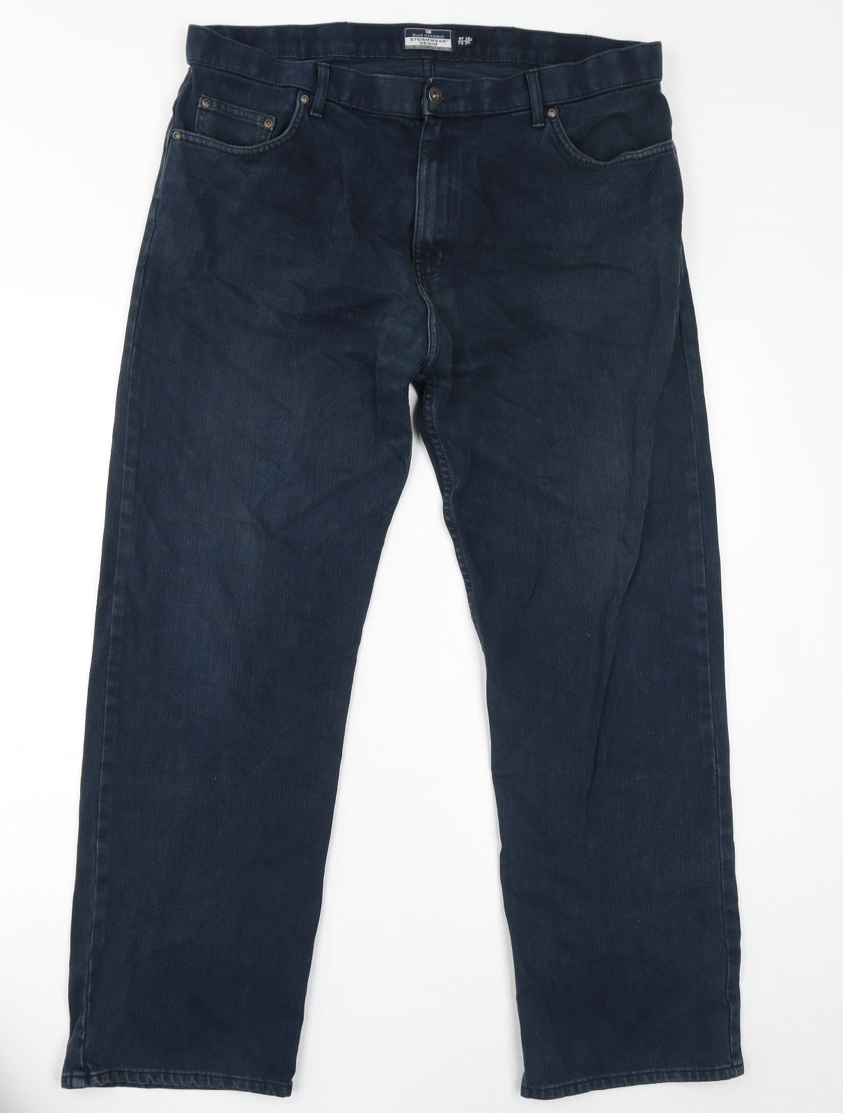 Blue Harbour Womens Blue Cotton Straight Jeans Size 38 in L29 in Regular Zip