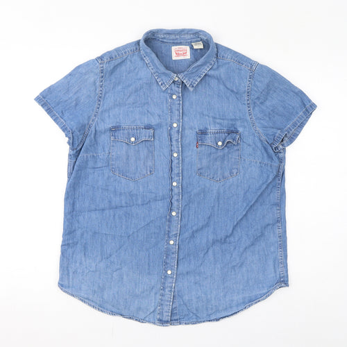 Levi's Womens Blue Cotton Basic Button-Up Size L Collared - Unisex