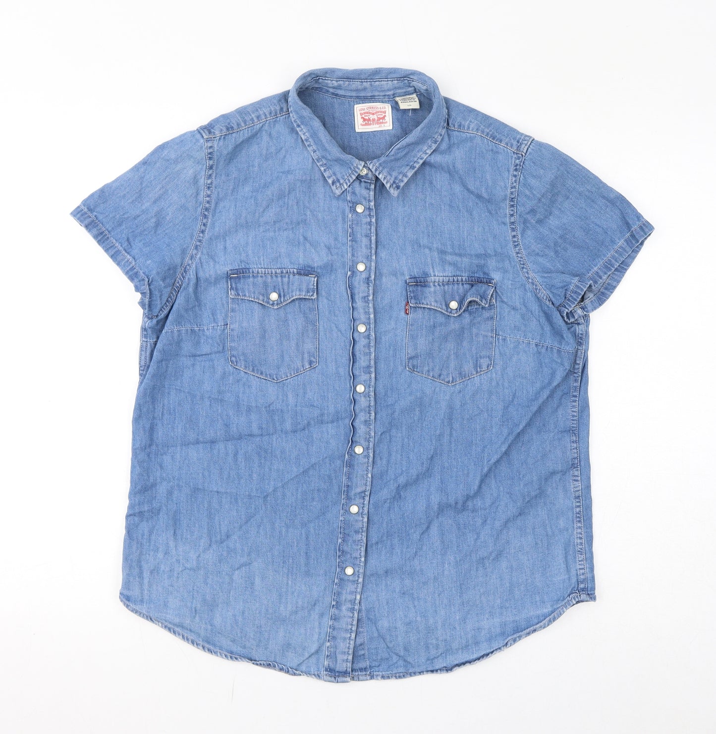Levi's Womens Blue Cotton Basic Button-Up Size L Collared - Unisex