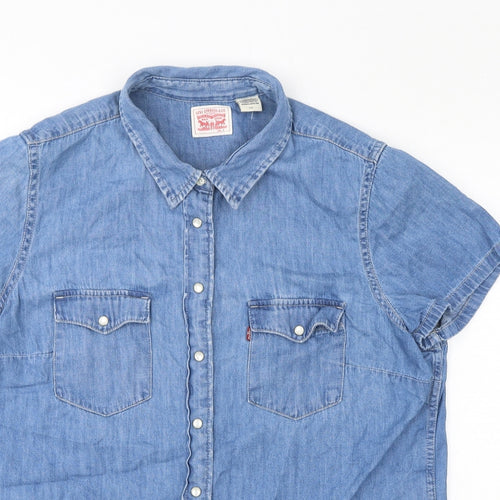 Levi's Womens Blue Cotton Basic Button-Up Size L Collared - Unisex