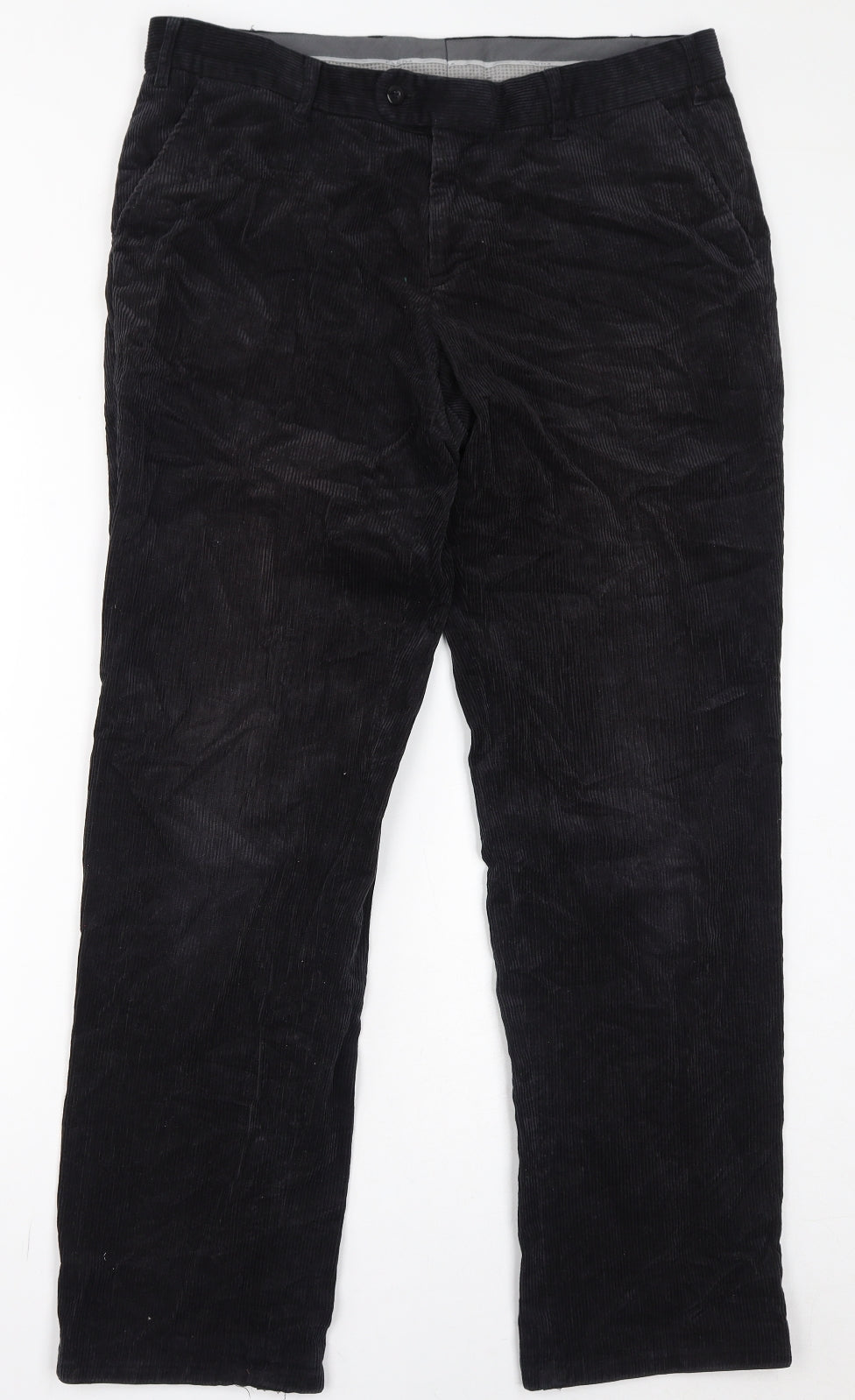 C&A Mens Black Cotton Trousers Size L L32 in Regular Zip