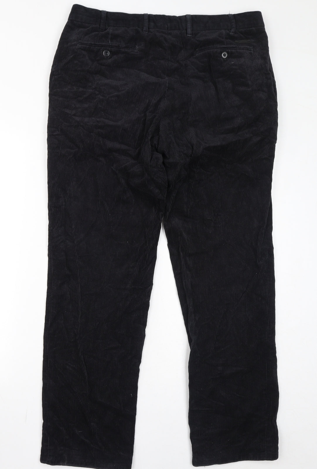 C&A Mens Black Cotton Trousers Size L L32 in Regular Zip