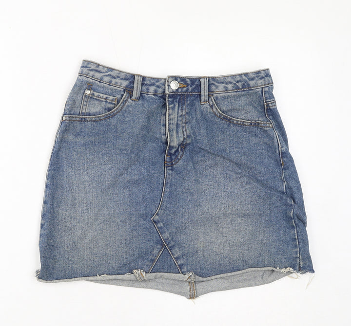 Denim & Co. Womens Blue Cotton A-Line Skirt Size 8 Zip
