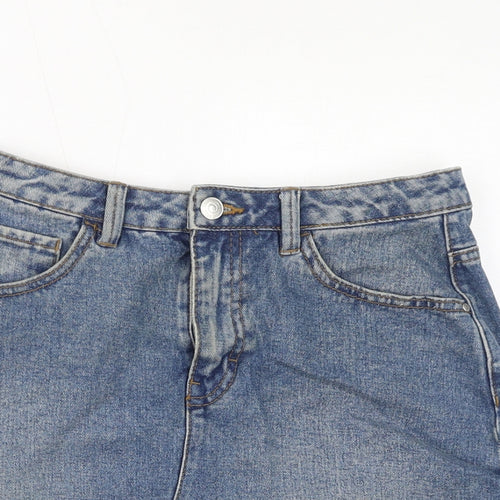 Denim & Co. Womens Blue Cotton A-Line Skirt Size 8 Zip