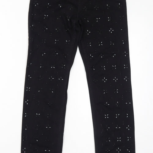 Marks and Spencer Womens Black Cotton Skinny Jeans Size 8 L29 in Regular Zip - Gem Embellishments