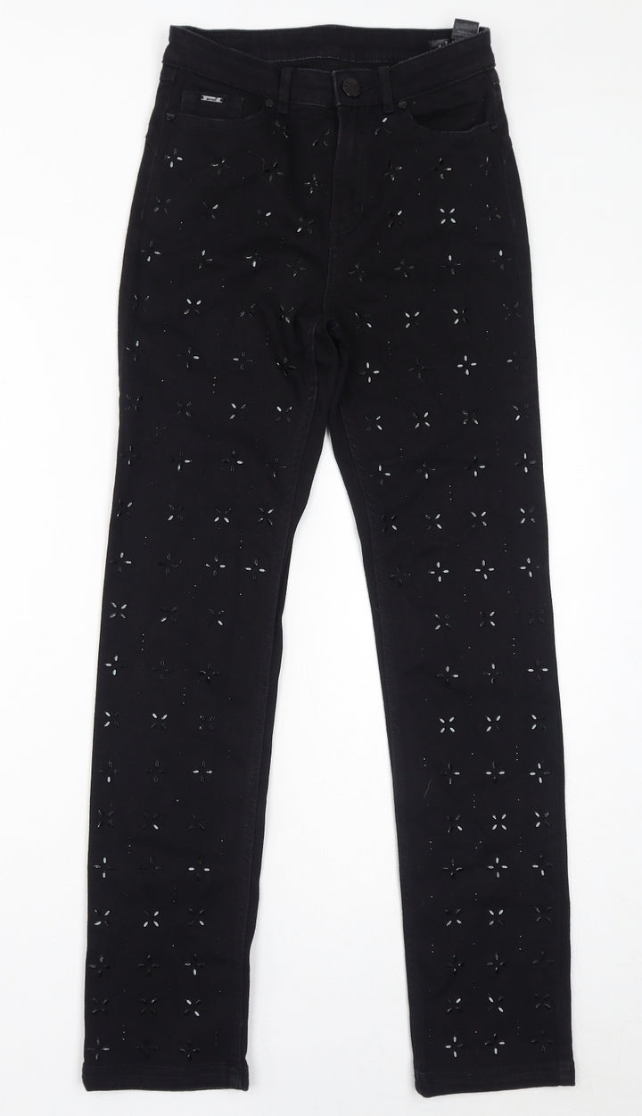 Marks and Spencer Womens Black Cotton Skinny Jeans Size 8 L29 in Regular Zip - Gem Embellishments
