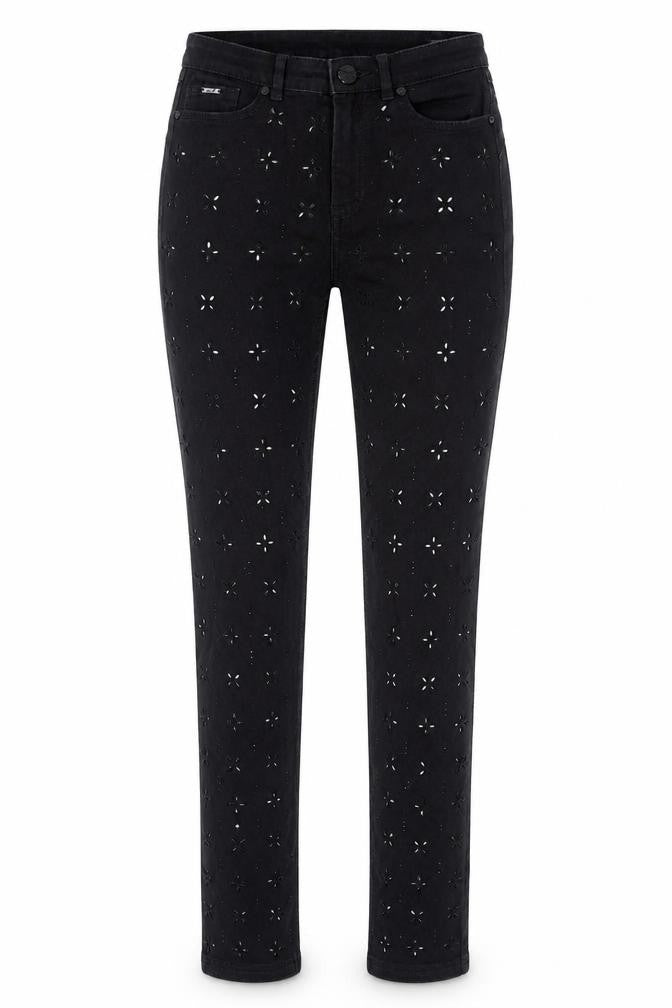 Marks and Spencer Womens Black Cotton Skinny Jeans Size 8 L29 in Regular Zip - Gem Embellishments