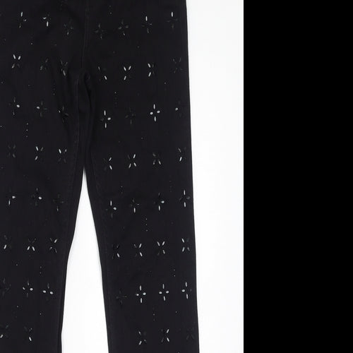 Marks and Spencer Womens Black Cotton Skinny Jeans Size 8 L29 in Regular Zip - Gem Embellishments