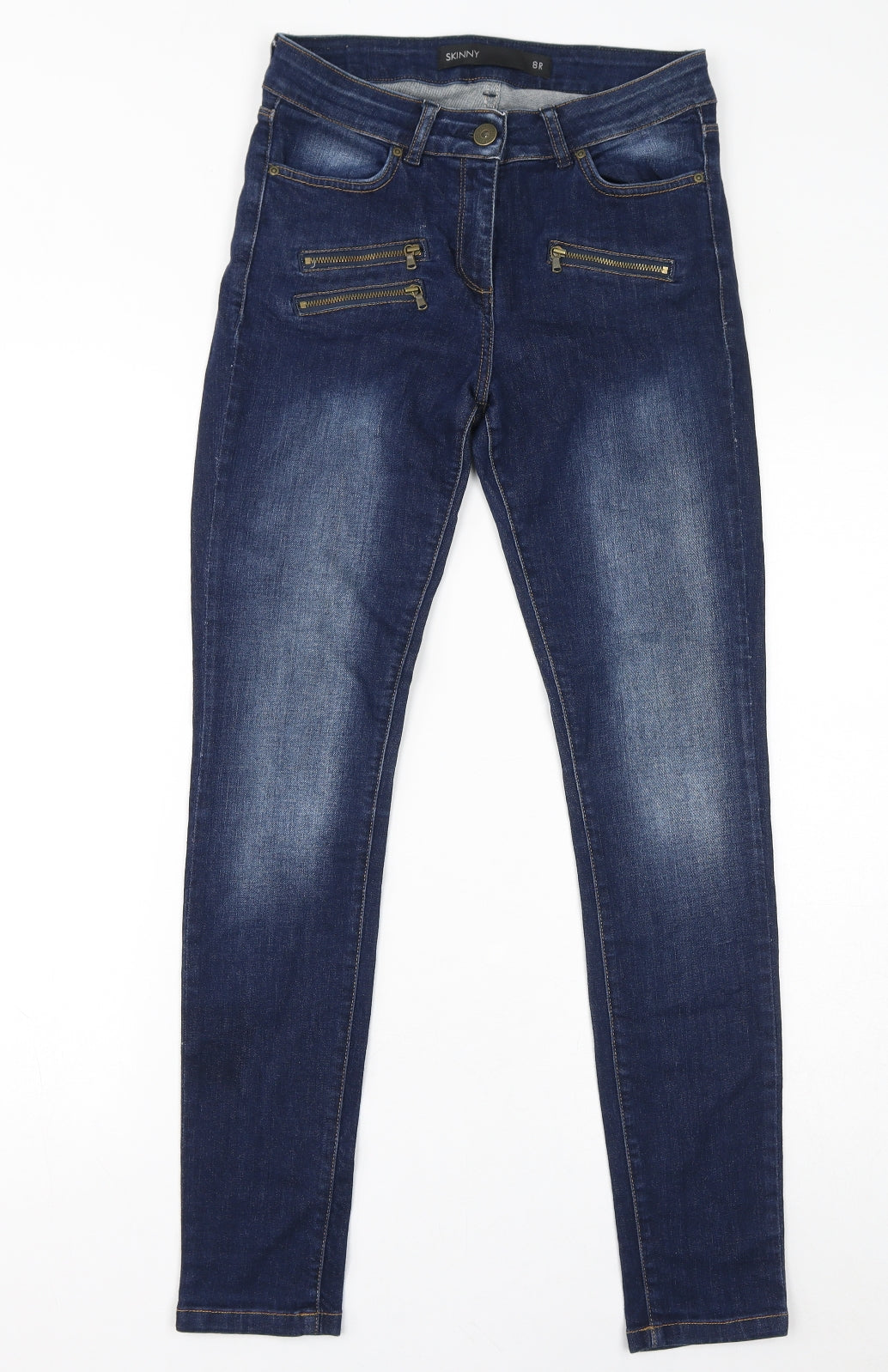 NEXT Womens Blue Cotton Skinny Jeans Size 8 L30 in Regular Zip