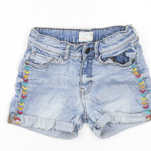 Fat Face Girls Blue Cotton Boyfriend Shorts Size 8-9 Years L3 in Regular Zip - Embroidery