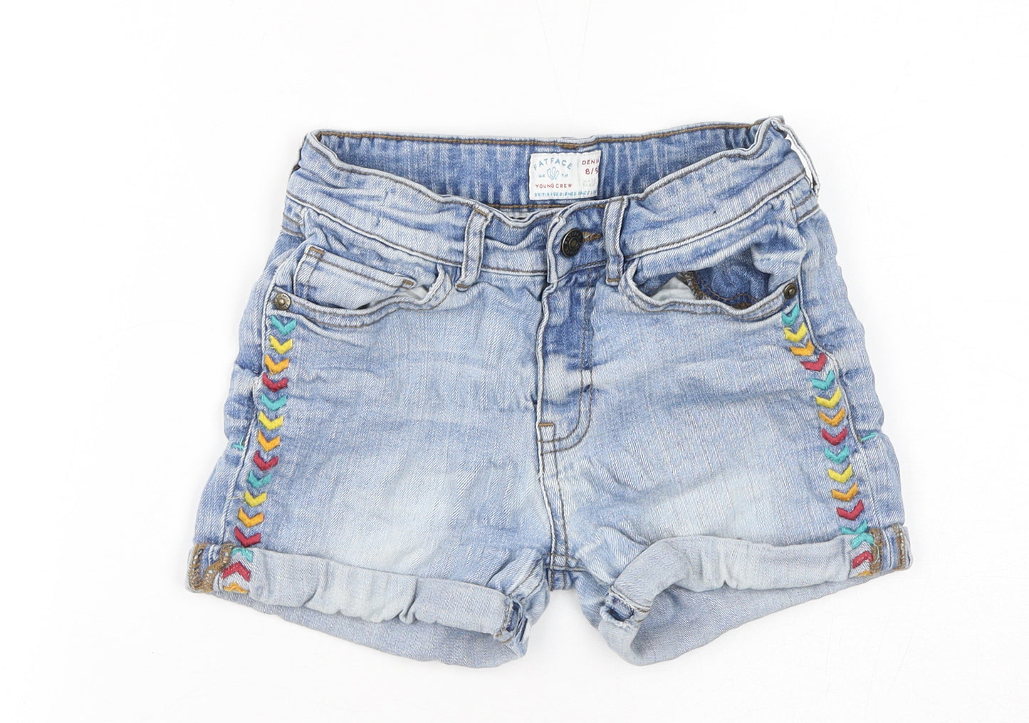 Fat Face Girls Blue Cotton Boyfriend Shorts Size 8-9 Years L3 in Regular Zip - Embroidery