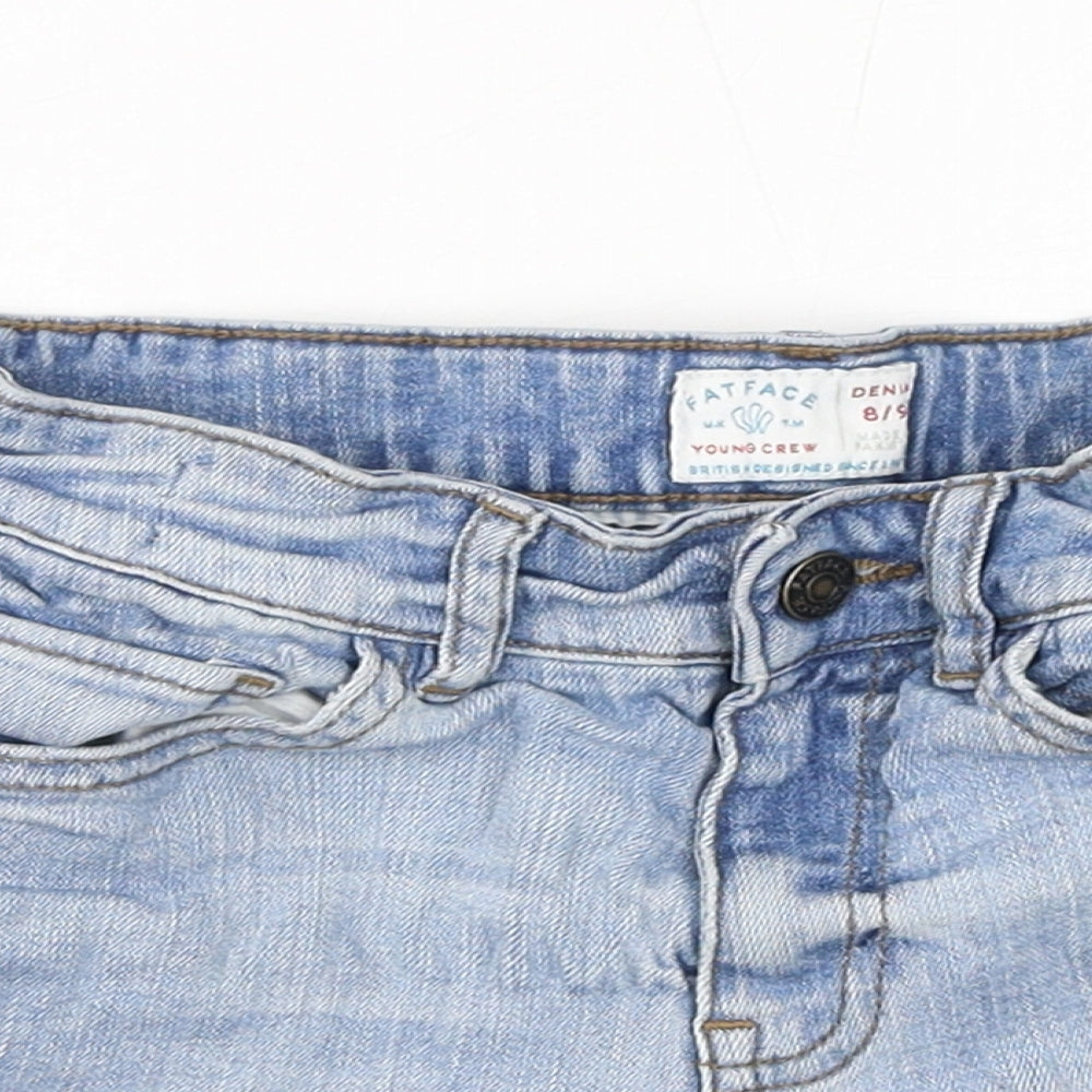 Fat Face Girls Blue Cotton Boyfriend Shorts Size 8-9 Years L3 in Regular Zip - Embroidery