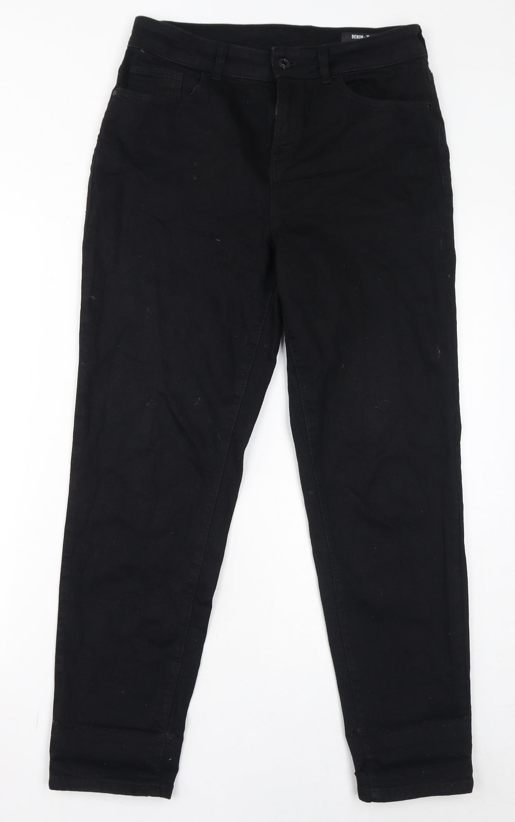 TU Womens Black Cotton Straight Jeans Size 12 L28 in Regular Zip