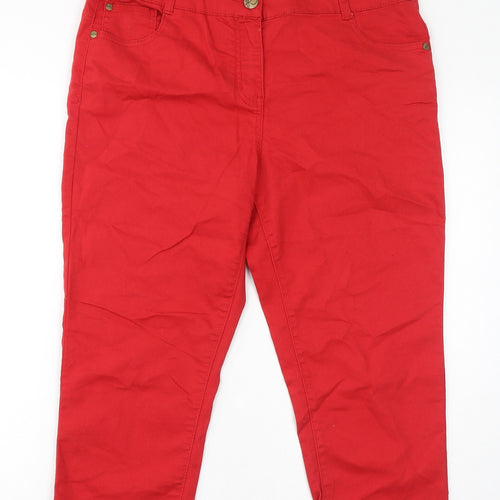 Red Herring Womens Red Cotton Skinny Jeans Size 16 L22 in Regular Zip - Cropped