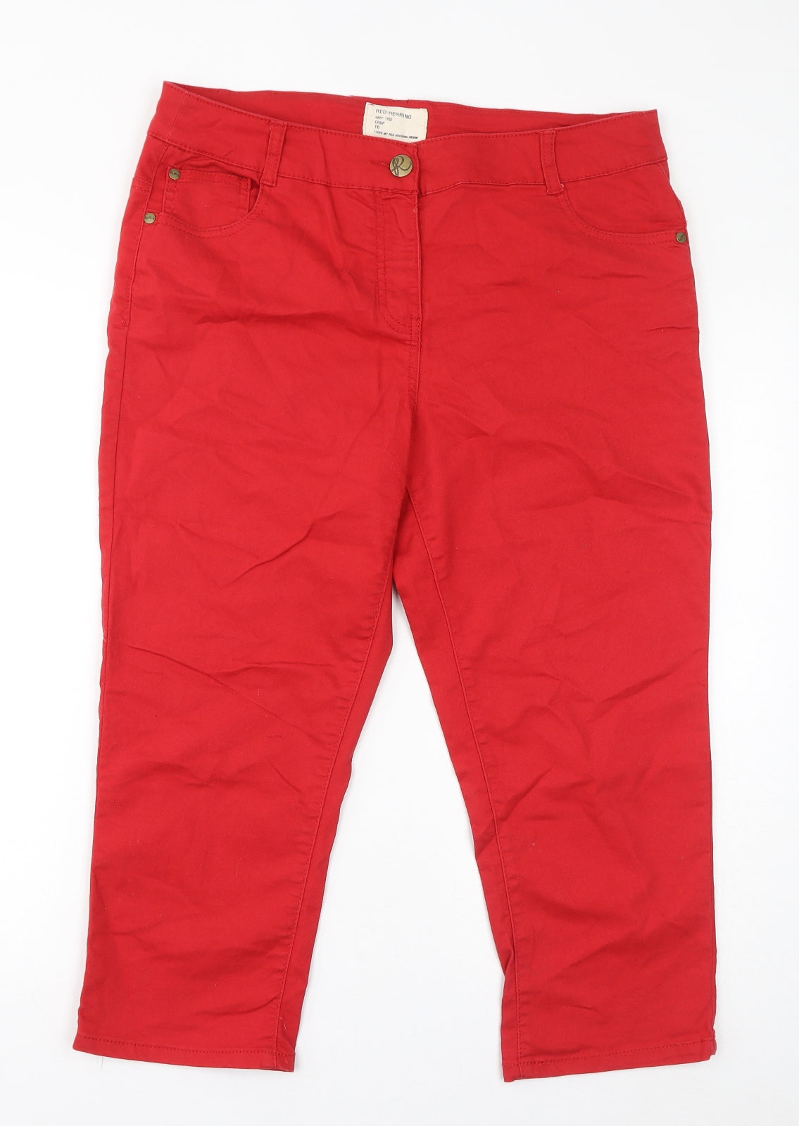 Red Herring Womens Red Cotton Skinny Jeans Size 16 L22 in Regular Zip - Cropped