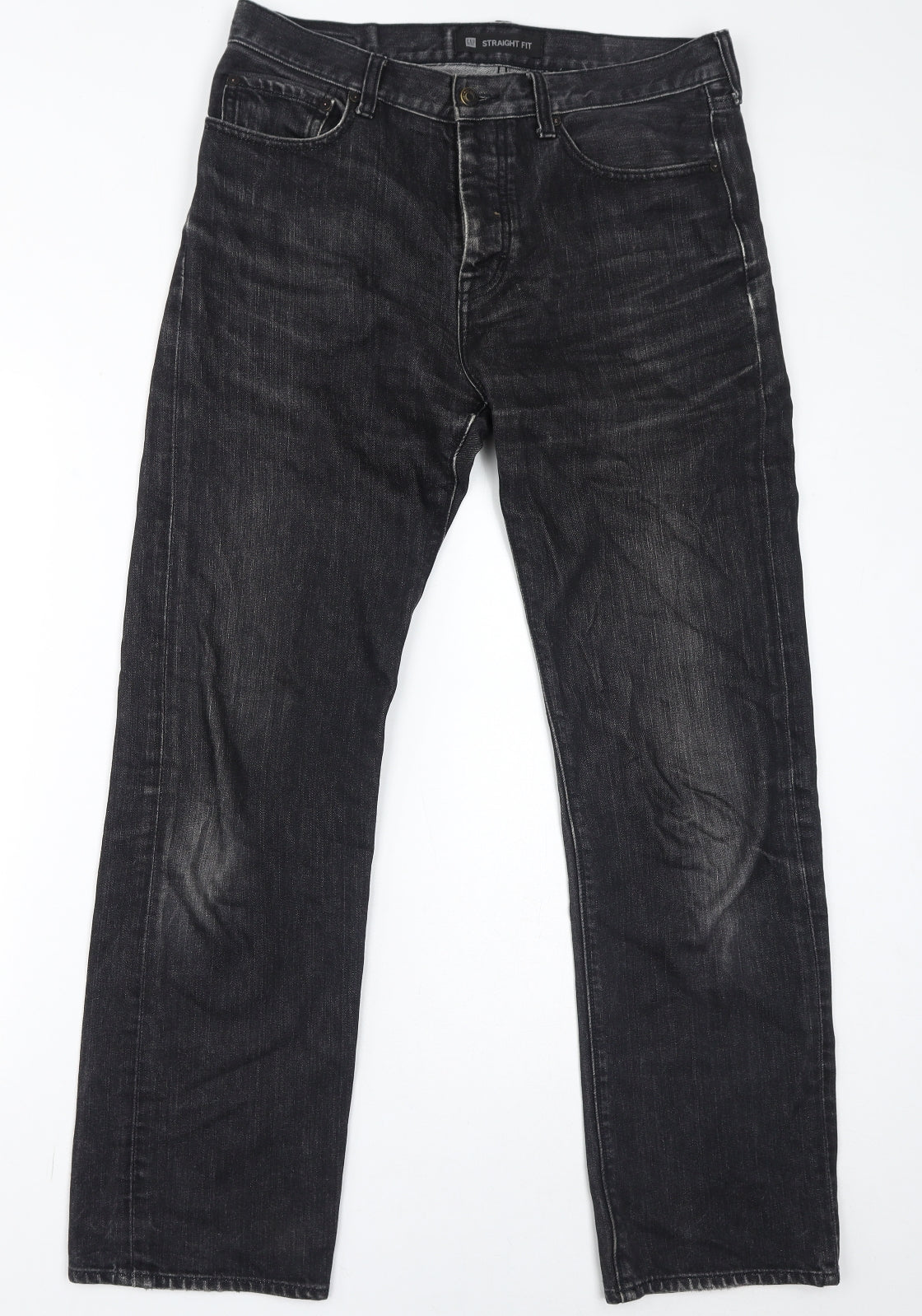 Gap Mens Black Cotton Straight Jeans Size 33 in L32 in Regular Button