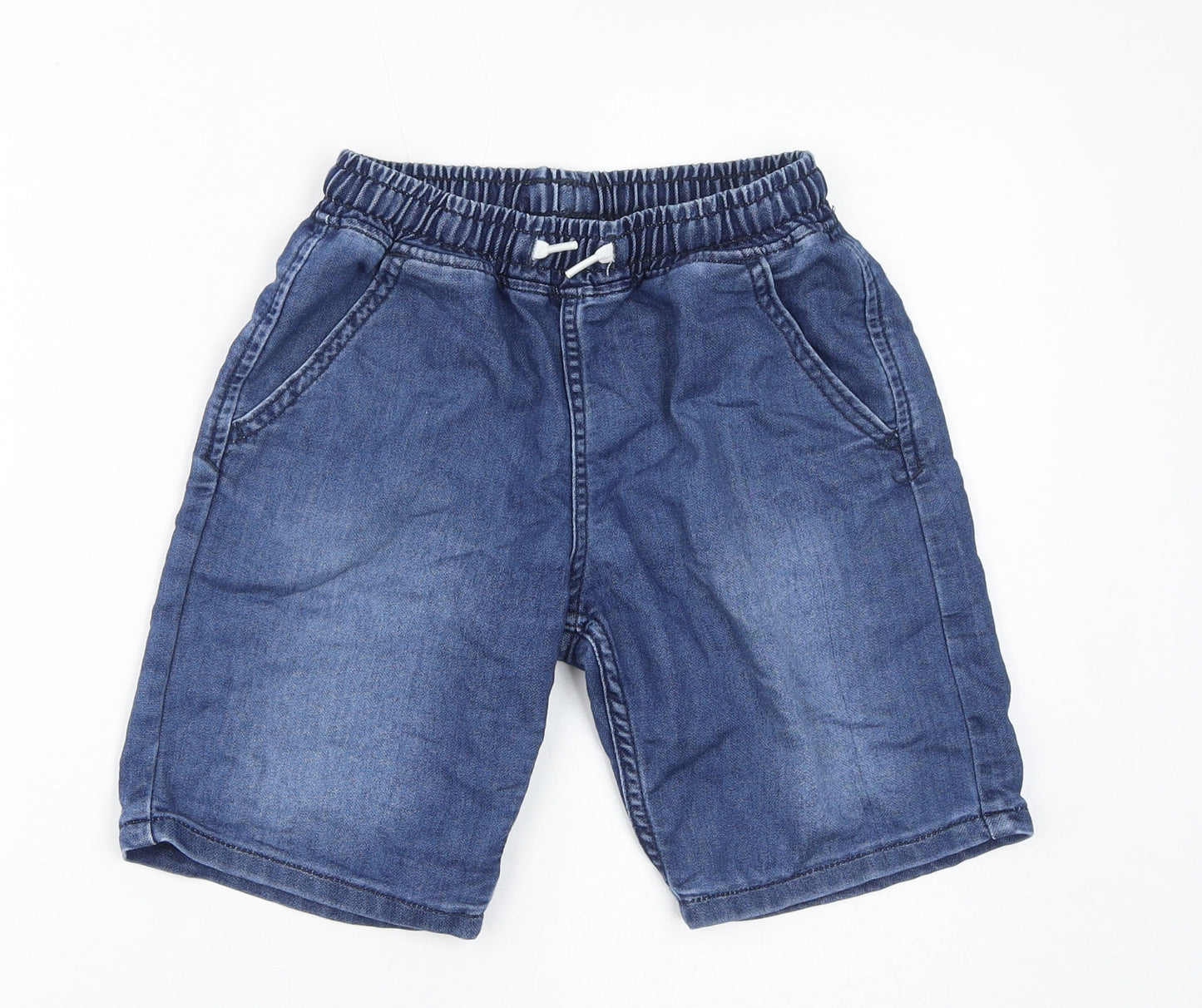H&M Boys Blue Cotton Bermuda Shorts Size 8-9 Years L8 in Regular Drawstring