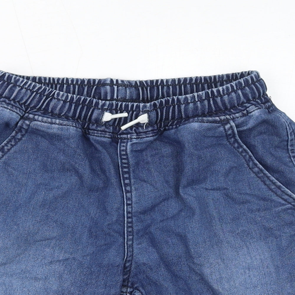 H&M Boys Blue Cotton Bermuda Shorts Size 8-9 Years L8 in Regular Drawstring