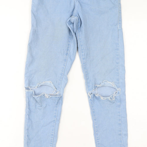 Topshop Womens Blue Cotton Skinny Jeans Size 28 in L32 in Regular Zip - Distressed