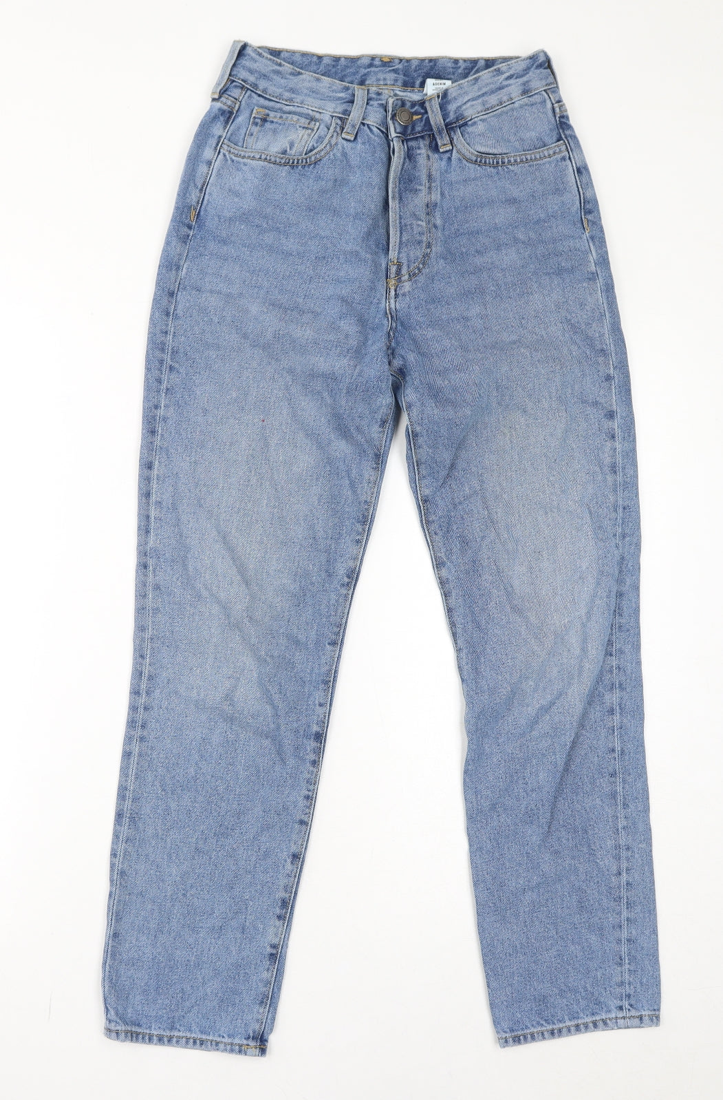 H&M Womens Blue Cotton Straight Jeans Size 4 L27 in Regular Button