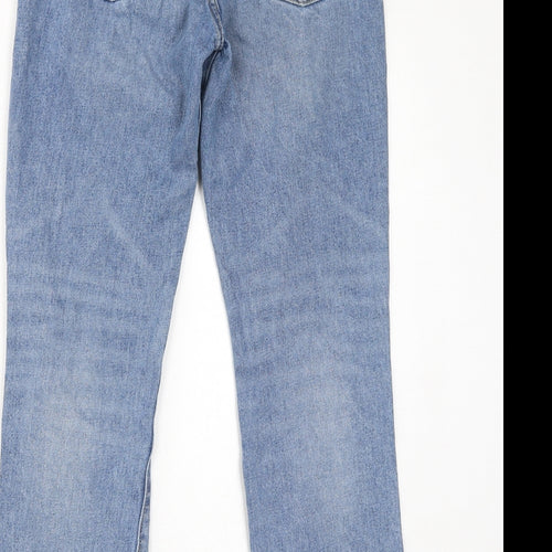 H&M Womens Blue Cotton Straight Jeans Size 4 L27 in Regular Button