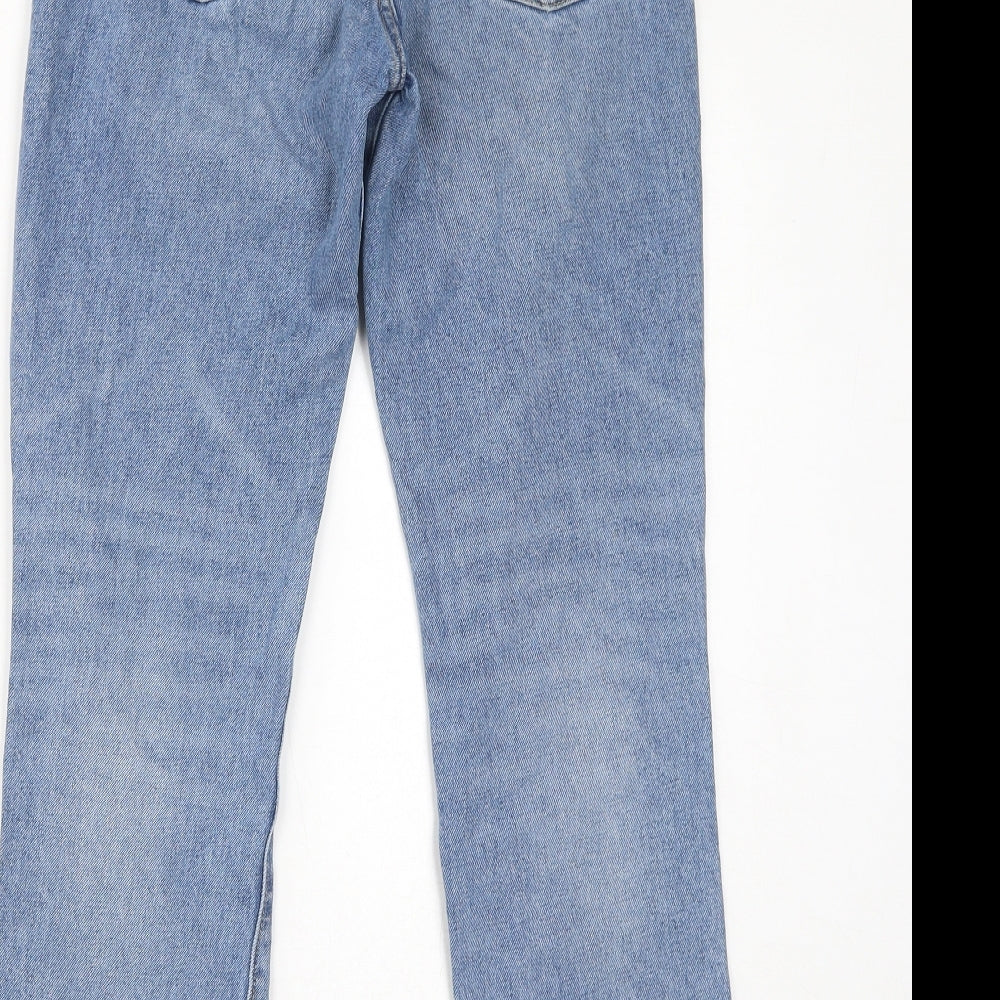 H&M Womens Blue Cotton Straight Jeans Size 4 L27 in Regular Button