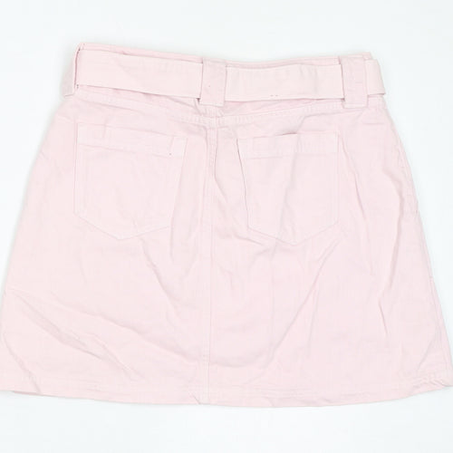 River Island Womens Pink Cotton A-Line Skirt Size 14 Zip - Belted