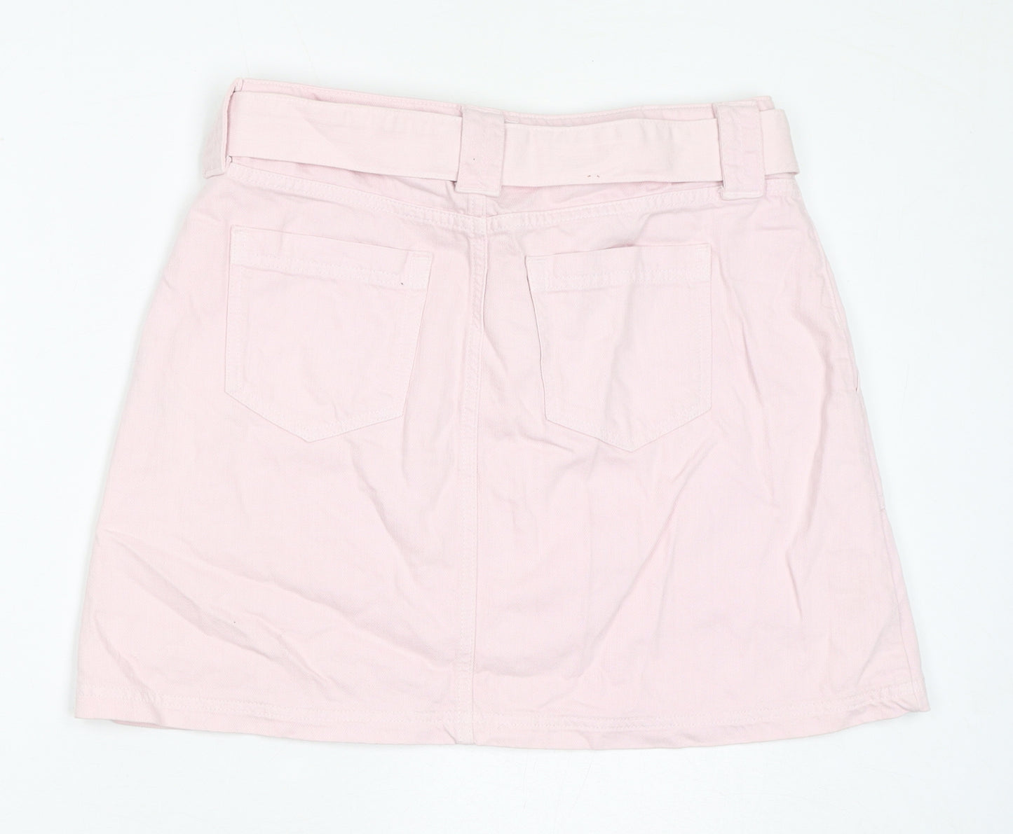 River Island Womens Pink Cotton A-Line Skirt Size 14 Zip - Belted