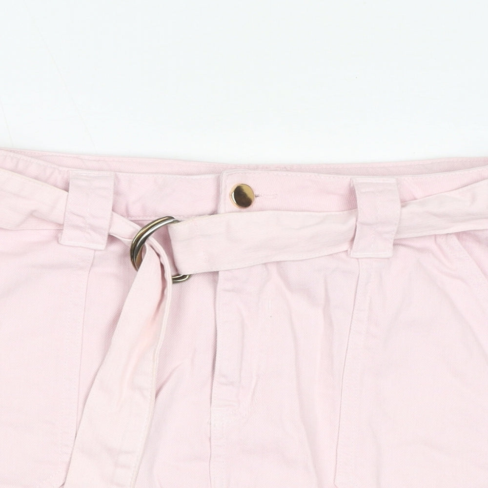 River Island Womens Pink Cotton A-Line Skirt Size 14 Zip - Belted