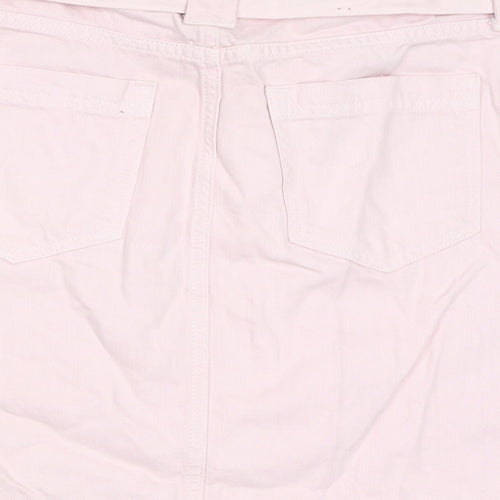 River Island Womens Pink Cotton A-Line Skirt Size 14 Zip - Belted