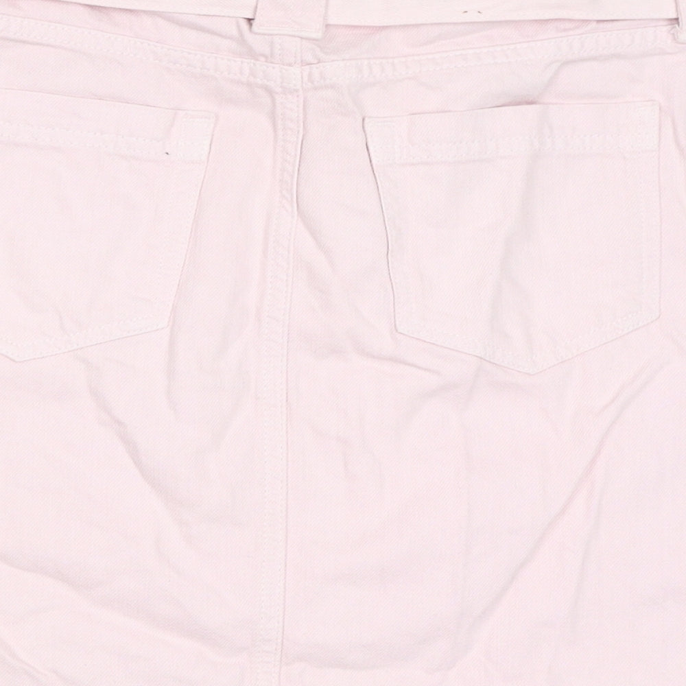 River Island Womens Pink Cotton A-Line Skirt Size 14 Zip - Belted