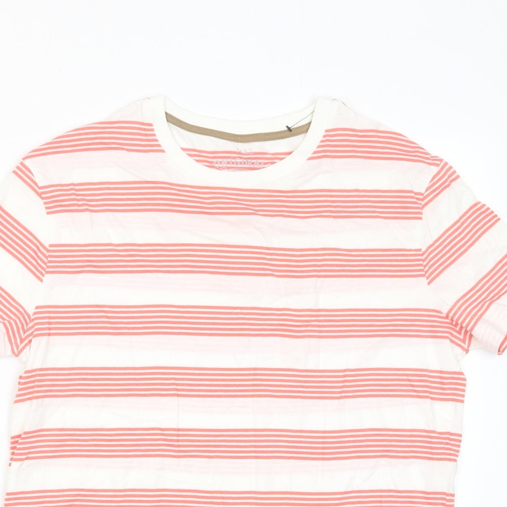 Marks and Spencer Boys Red Striped Cotton Basic T-Shirt Size 13-14 Years Crew Neck Pullover