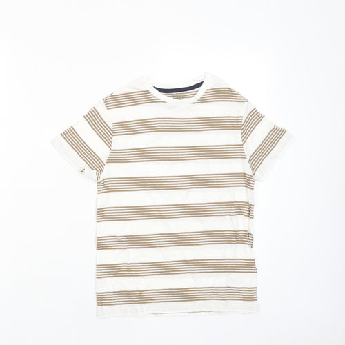 Marks and Spencer Boys Brown Striped Cotton Basic T-Shirt Size 8-9 Years Collared Pullover