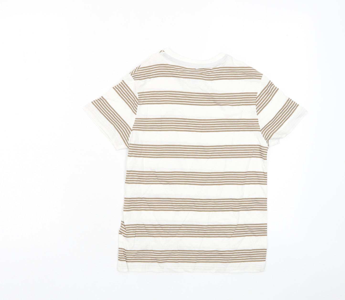 Marks and Spencer Boys Brown Striped Cotton Basic T-Shirt Size 8-9 Years Collared Pullover