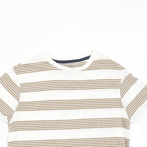 Marks and Spencer Boys Brown Striped Cotton Basic T-Shirt Size 8-9 Years Collared Pullover