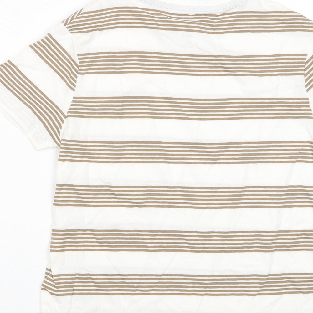 Marks and Spencer Boys Brown Striped Cotton Basic T-Shirt Size 8-9 Years Collared Pullover