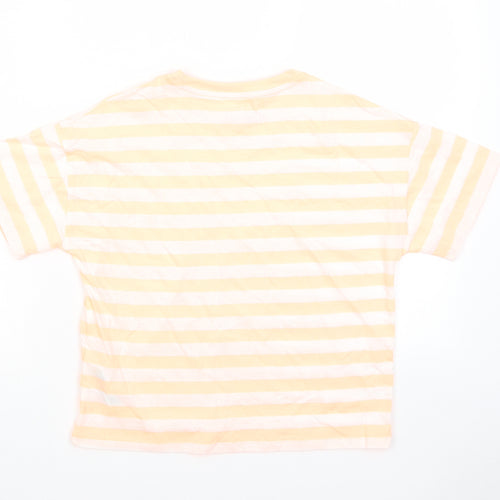 Marks and Spencer Boys Orange Striped Cotton Basic T-Shirt Size 11-12 Years Crew Neck Pullover