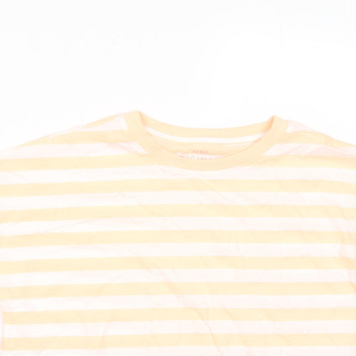 Marks and Spencer Boys Orange Striped Cotton Basic T-Shirt Size 11-12 Years Crew Neck Pullover