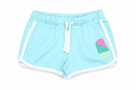 Marks and Spencer Girls Blue Cotton Sweat Shorts Size 5-6 Years Regular Drawstring - Ice Lollie
